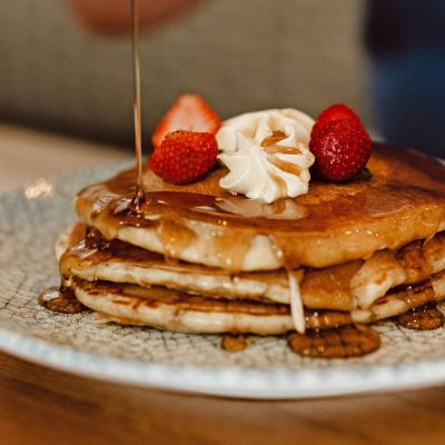 pancake stack with maple syrup