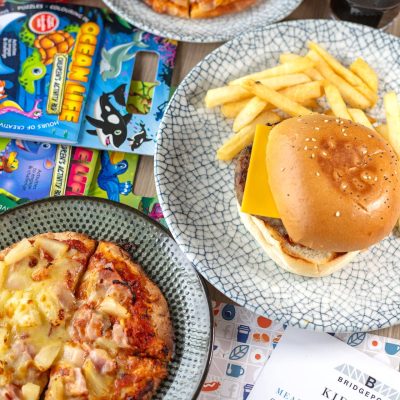 kids meals - ham and cheese pizza, cheeseburger, pepperoni pizza