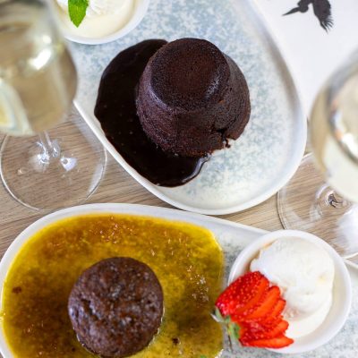 Dessert, sticky date pudding and chocolate ooze cake